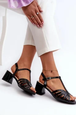 Lakierowane Damskie Sandały Na Obcasie Sergio Leone SK880 Czarne