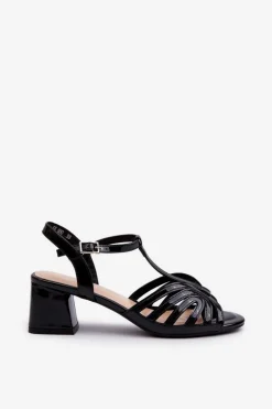 Lakierowane Damskie Sandały Na Obcasie Sergio Leone SK880 Czarne