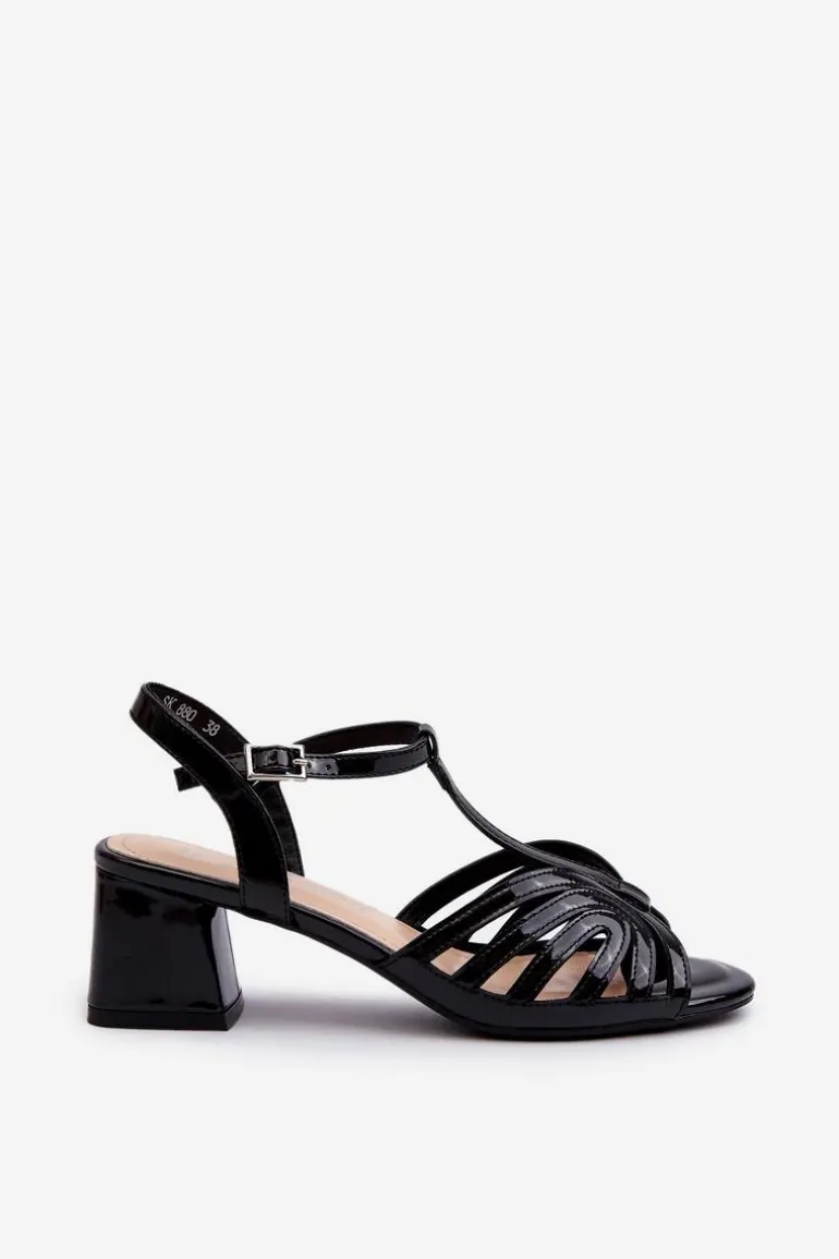 Lakierowane Damskie Sandały Na Obcasie Sergio Leone SK880 Czarne