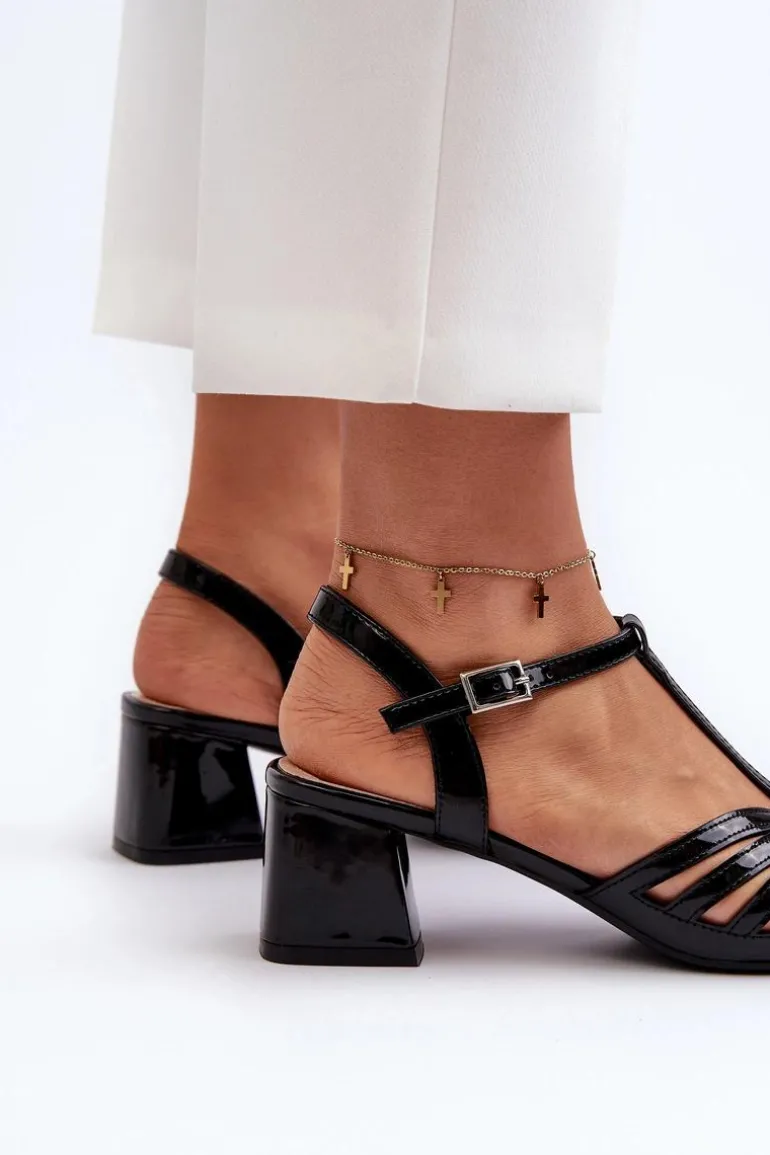 Lakierowane Damskie Sandały Na Obcasie Sergio Leone SK880 Czarne