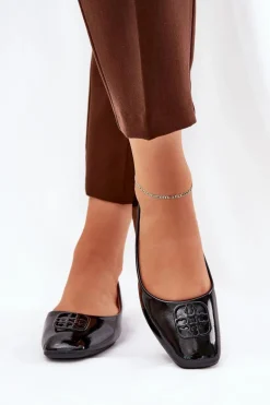 Lakierowane Eleganckie Baleriny Damskie Z Ozdobnym Detalem Vinceza 17377 Czarne