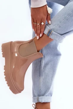 Lakierowane Kalosze Botki Na Platformie Big Star MM274396 Beżowe