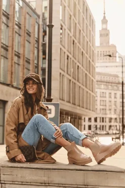 Lakierowane Kalosze Botki Na Platformie Big Star MM274396 Beżowe