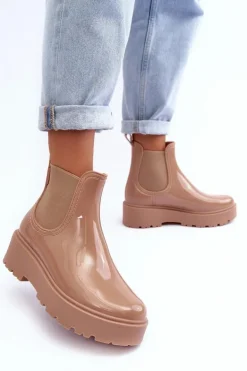 Lakierowane Kalosze Botki Na Platformie Big Star MM274396 Beżowe