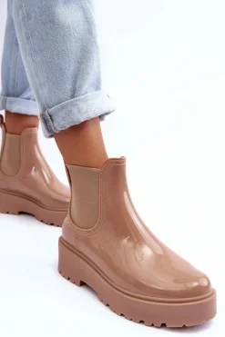 Lakierowane Kalosze Botki Na Platformie Big Star MM274396 Beżowe