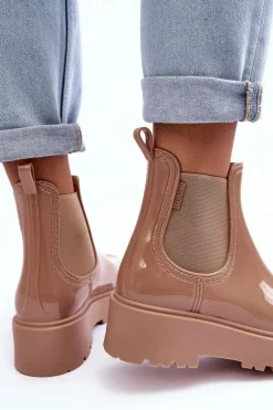 Lakierowane Kalosze Botki Na Platformie Big Star MM274396 Beżowe