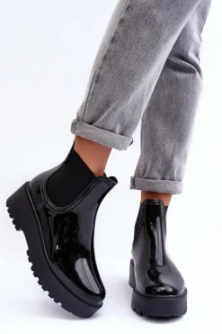 Lakierowane Kalosze Botki Na Platformie Big Star MM274395 Czarne