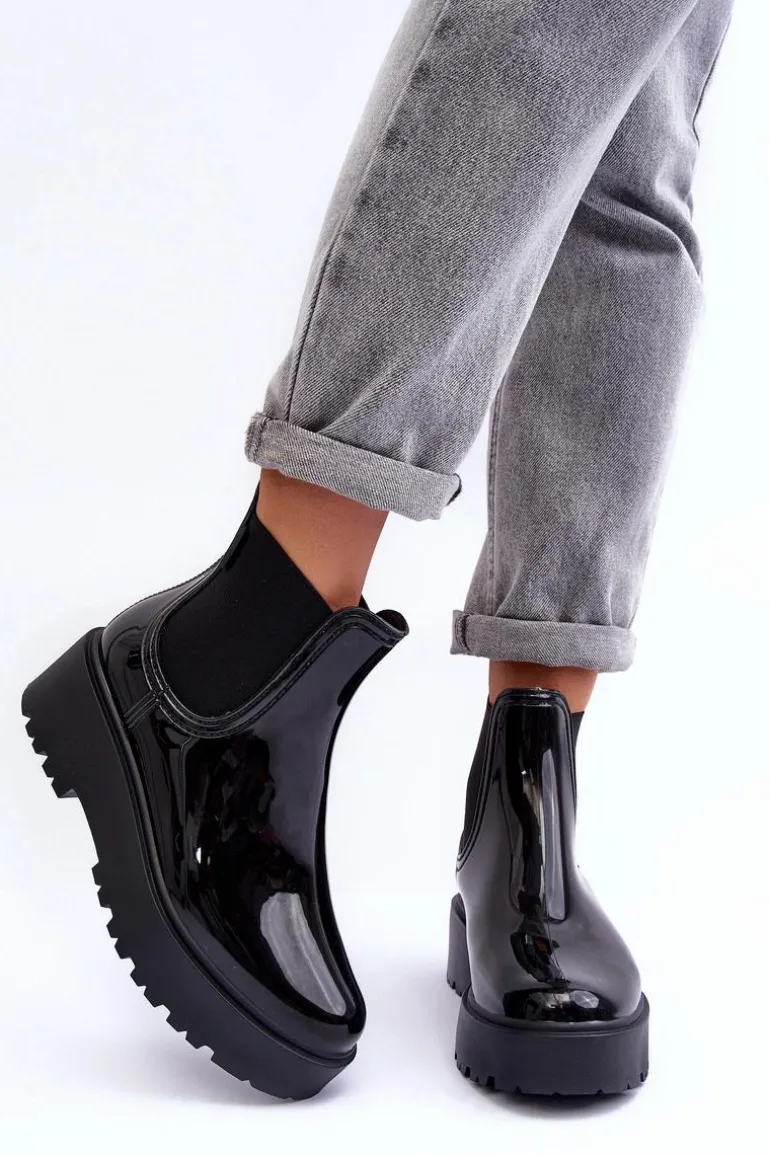 Lakierowane Kalosze Botki Na Platformie Big Star MM274395 Czarne