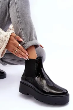 Lakierowane Kalosze Botki Na Platformie Big Star MM274395 Czarne