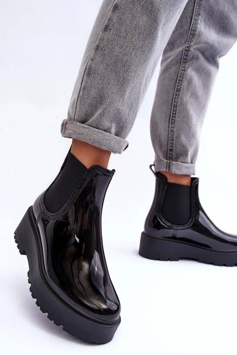 Lakierowane Kalosze Botki Na Platformie Big Star MM274395 Czarne