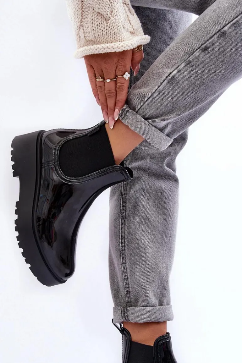 Lakierowane Kalosze Botki Na Platformie Big Star MM274395 Czarne