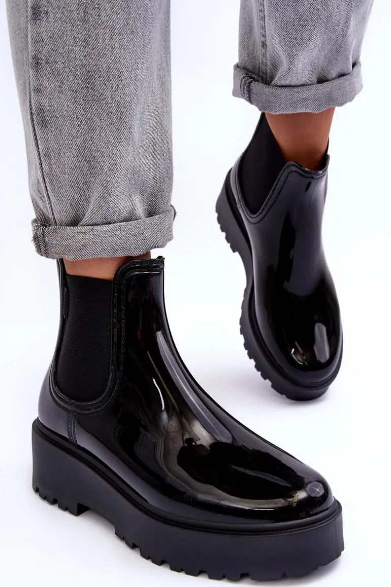 Lakierowane Kalosze Botki Na Platformie Big Star MM274395 Czarne