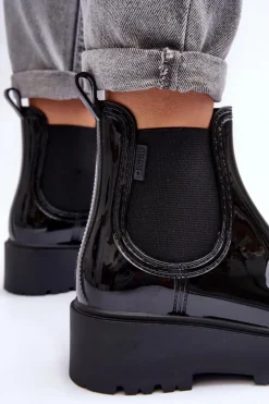 Lakierowane Kalosze Botki Na Platformie Big Star MM274395 Czarne