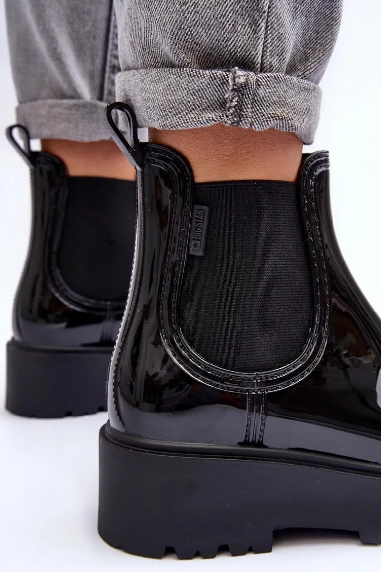 Lakierowane Kalosze Botki Na Platformie Big Star MM274395 Czarne