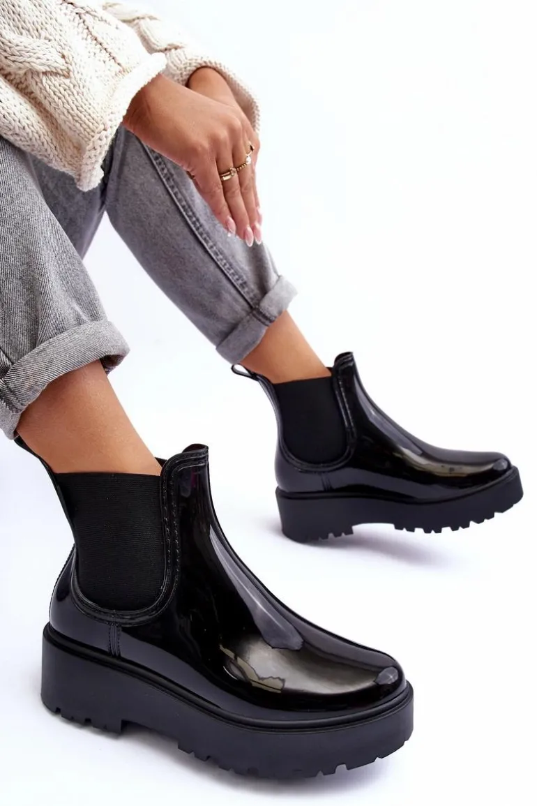 Lakierowane Kalosze Botki Na Platformie Big Star MM274395 Czarne