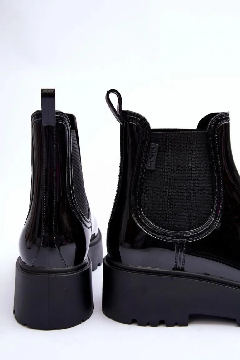 Lakierowane Kalosze Botki Na Platformie Big Star MM274395 Czarne