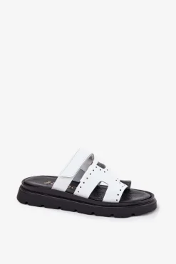 Lakierowane Klapki Damskie Z Naturalnej Skóry Na Platformie Zazoo 40440 Białe