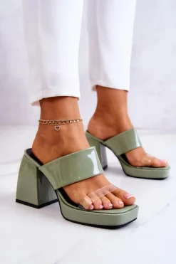 Lakierowane Klapki Na Słupku Zielone Seattle