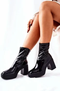 Lakierowane Kozaki Botki Na Słupku Czarne Myrialla