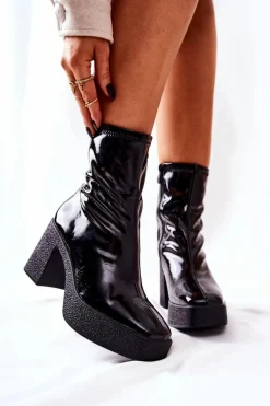Lakierowane Kozaki Botki Na Słupku Czarne Myrialla