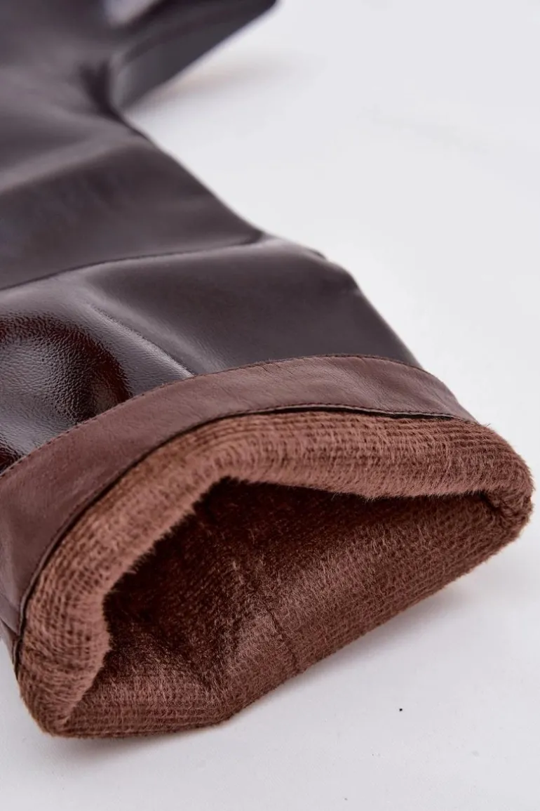 Lakierowane Kozaki Damskie Na Niskim Obcasie Bordowe Mireva