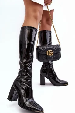 Lakierowane Kozaki Na Słupku Przed Kolano Czarne Mlokva