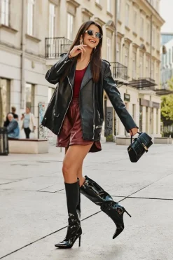 Lakierowane Kozaki Na Szpilce Czarne Melisandra