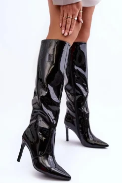 Lakierowane Kozaki Na Szpilce Czarne Melisandra