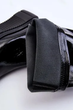 Lakierowane Kozaki Przed Kolano Na Platformie Czarne Spectrum