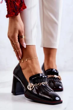 Lakierowane Modne Czółenka Czarne Jenice