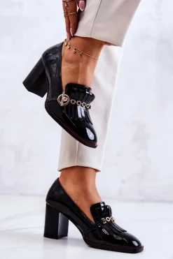 Lakierowane Modne Czółenka Czarne Jenice