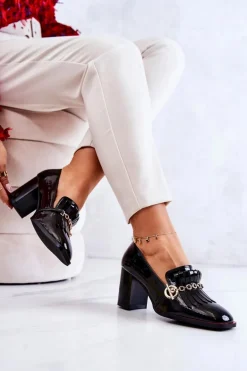 Lakierowane Modne Czółenka Czarne Jenice