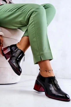 Lakierowane Modne Półbuty Na Słupku Czarno-Czerwone Lorena