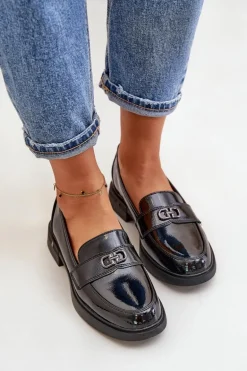 Lakierowane Mokasyny Damskie Ze Skóry Naturalnej Czarne Vinceza 58409