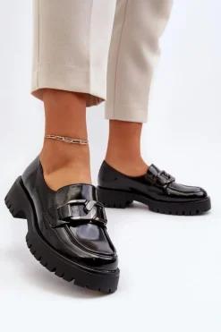 Lakierowane Mokasyny Damskie Czarne Santtes