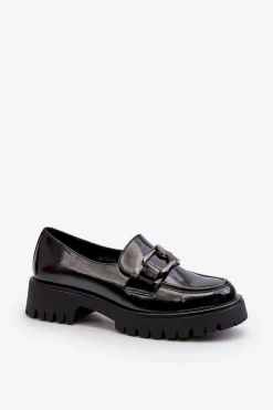 Lakierowane Mokasyny Damskie Czarne Santtes