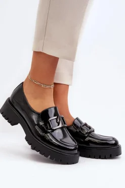Lakierowane Mokasyny Damskie Czarne Santtes
