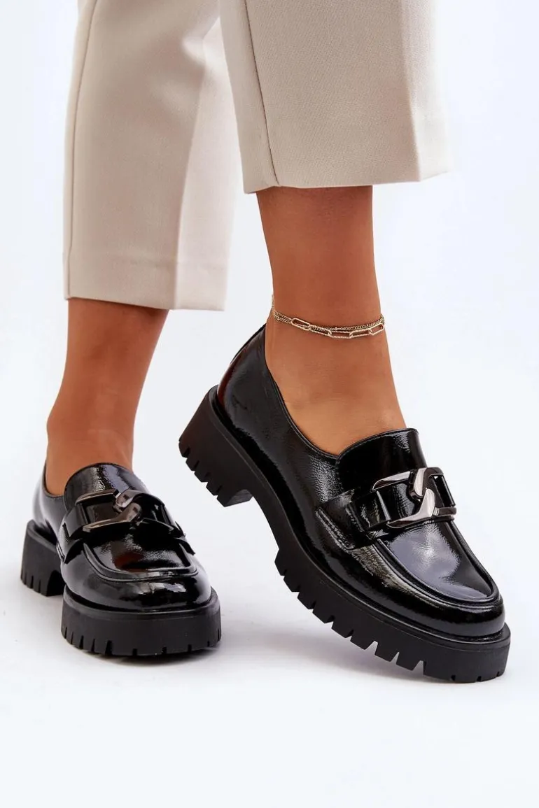 Lakierowane Mokasyny Damskie Czarne Santtes