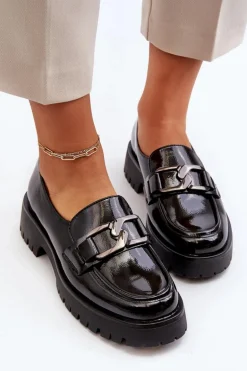 Lakierowane Mokasyny Damskie Czarne Santtes