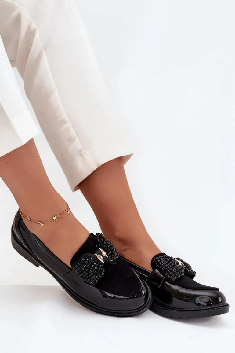 Lakierowane Mokasyny Damskie Z Kokardką S.Barski HY51-319 Czarne