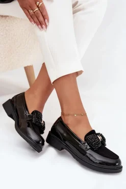 Lakierowane Mokasyny Damskie Z Kokardką S.Barski HY51-319 Czarne