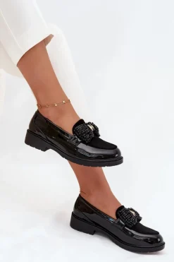 Lakierowane Mokasyny Damskie Z Kokardką S.Barski HY51-319 Czarne