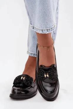 Lakierowane Mokasyny Damskie Z Kokardką S.Barski HY52-319A Czarne