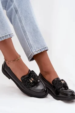 Lakierowane Mokasyny Damskie Z Kokardką S.Barski HY52-319A Czarne