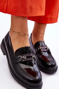 Lakierowane Mokasyny Loafersy Z Ozdobą Czarne Maura