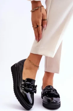 Lakierowane Mokasyny Na Koturnie Czarne Semma