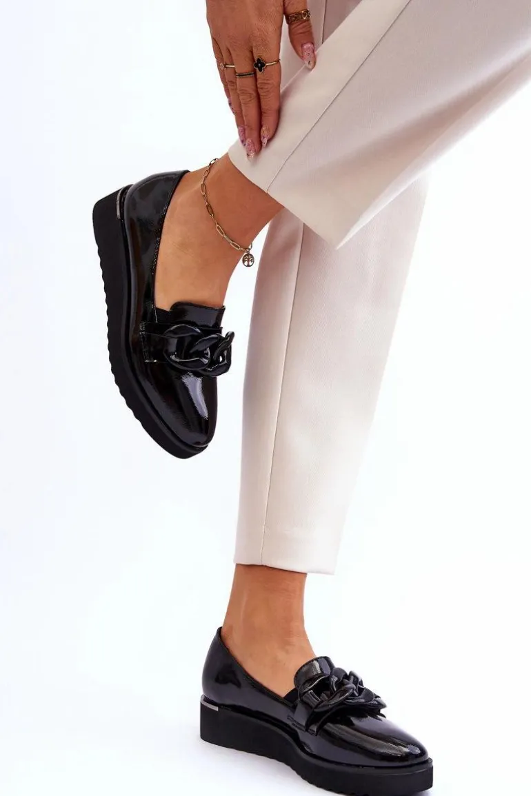 Lakierowane Mokasyny Na Koturnie Czarne Semma