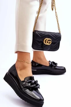 Lakierowane Mokasyny Na Koturnie Czarne Semma