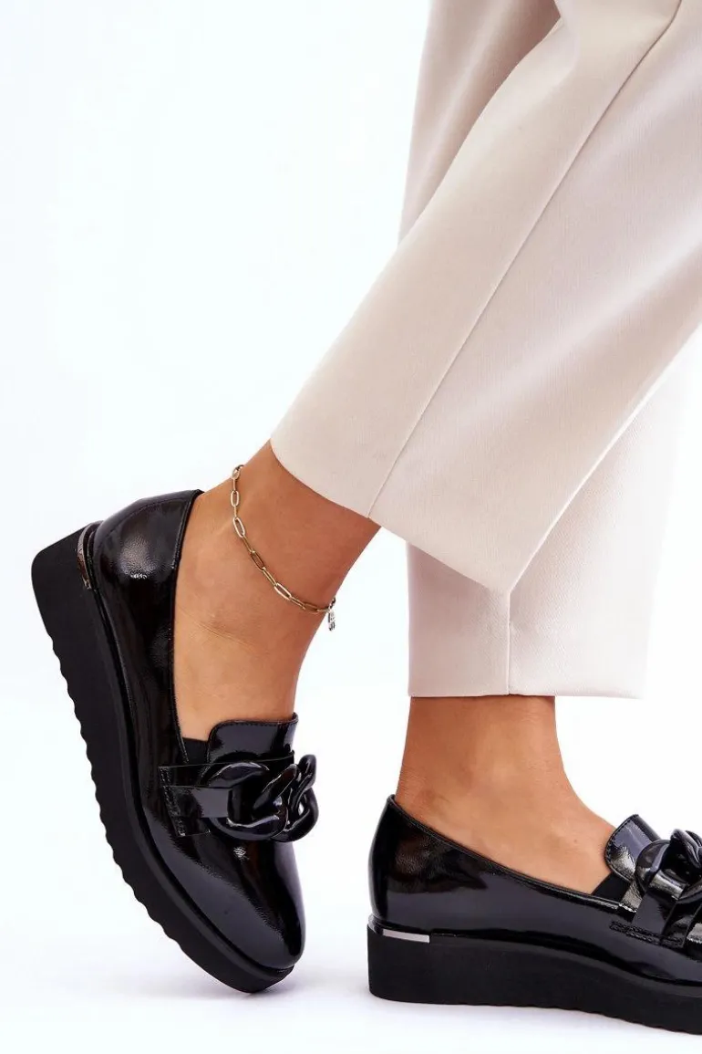 Lakierowane Mokasyny Na Koturnie Czarne Semma