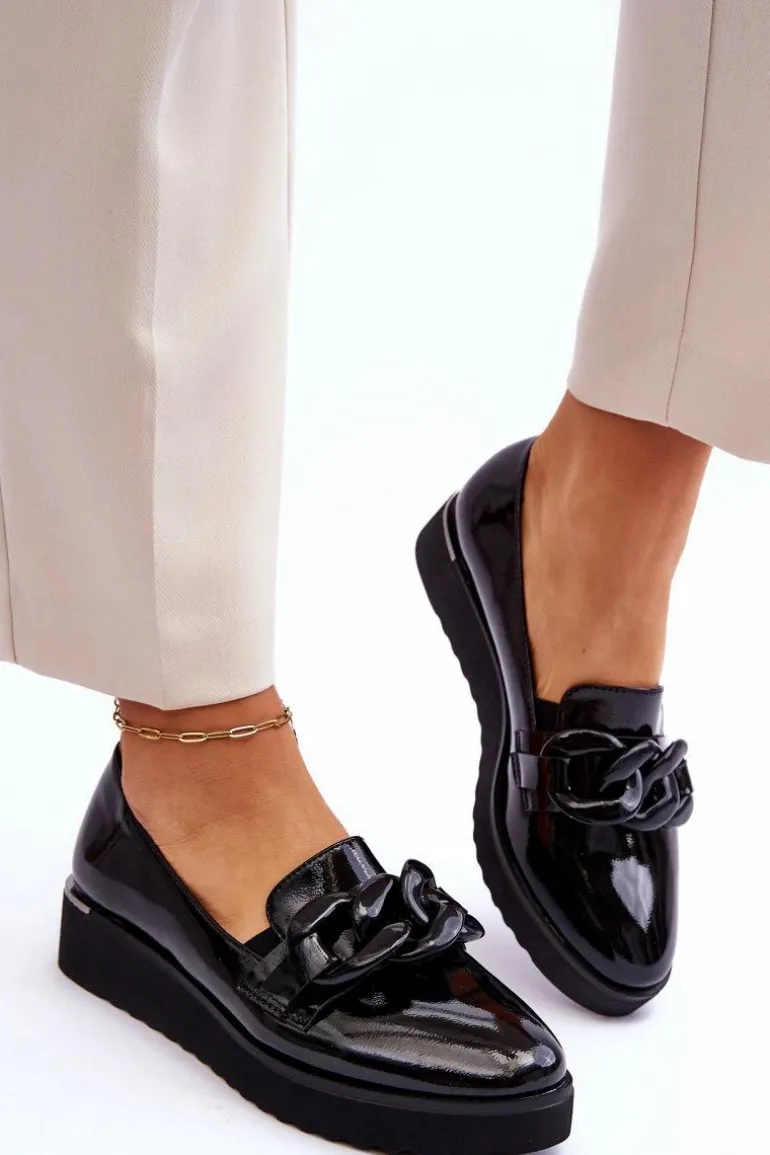 Lakierowane Mokasyny Na Koturnie Czarne Semma